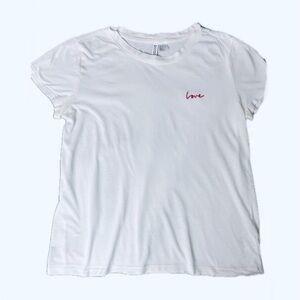 Lovey soft breezy Valentine tee shirt with Love in red embroidered on left chest